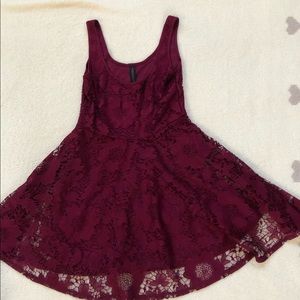 Burgundy Fit and Flare Mini Dress